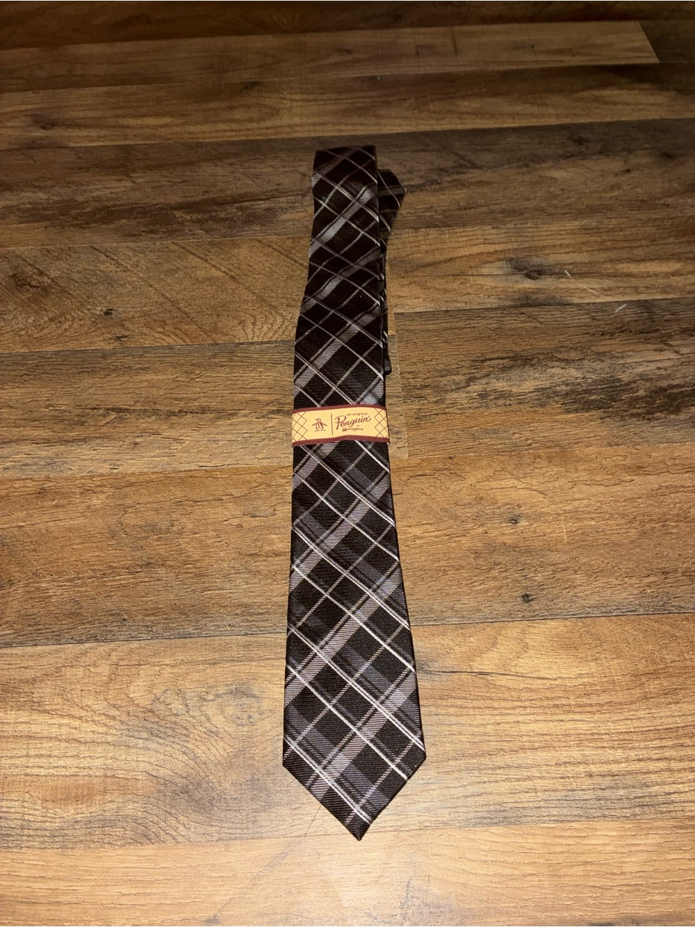 Original Penguin Brown and Gray Plaid Men's Tie